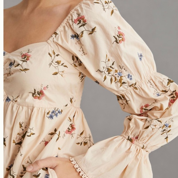 By Anthropologie Long-Sleeve Embroidered Mini romantic Dress - Picture 4 of 5